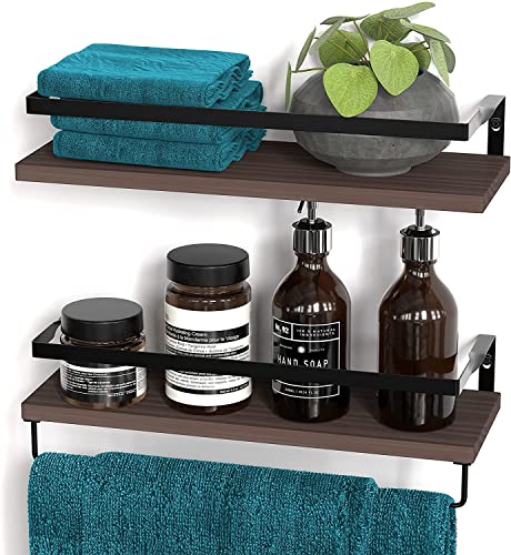 Gadgy Etagere Murale Bois | Set 2 Pièces Etagere Salle Bain | Tablette Murale | Etagere Murale Chambre | | Rangement Cuisine Mural | Etageres Murales Flottantes | avec Porte Serviette Cover