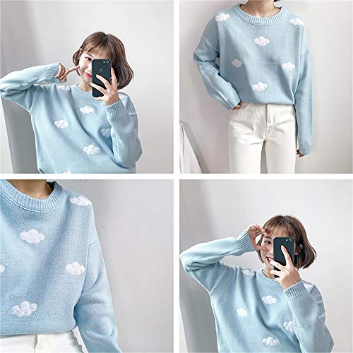 Women Harajuku Wild College Wind Loose Cloud Sweater Female Kawaii Ulzzang Vintage Cute Punk Pullover Thick Casual Jumper (Blue, Onesize) #TOP5
