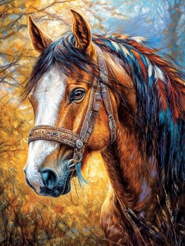 Image of Horse Stamped Cross Stitch Kits for Beginners Adults - Preprinted 11CT Easy Pattern Needlepoint Kits, Arts and Crafts for Home Decor (11.8x15.7inch) 214