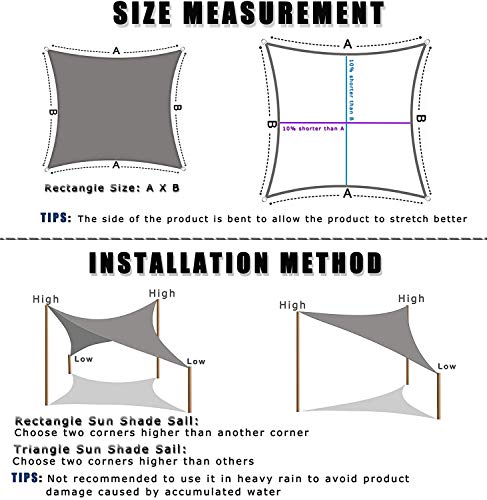 AXT SHADE Sonnensegel Wasserabweisend Rechteck 2x3m, Sonnenschutz imprägniert PES Polyester mit UV Schutz für Terrasse, Balkon und Garten- Graphit - 6