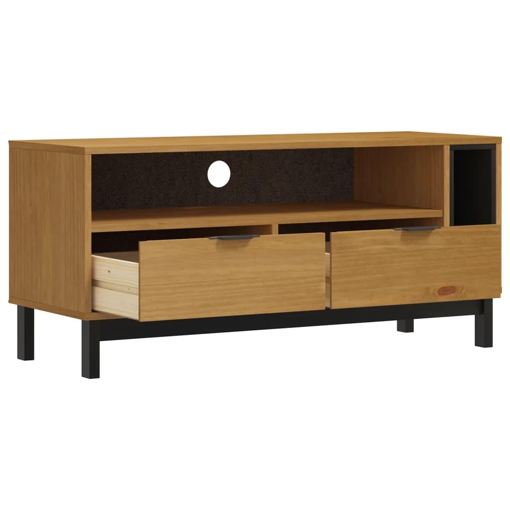 FLAM - Mobile per TV in legno di pino massiccio effetto rovere, 110 x 40 x 50 cm, con vano portaoggetti, cassetti, scomparti aperti e canalina per cavi, per soggiorno, home theater, camera da