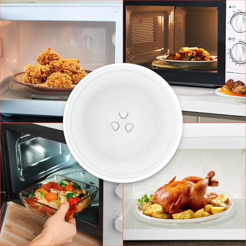 Mikrowellenteller Glas 24,5 cm, Ersatz Glasteller Mikrowelle, Ersatz-Drehteller mit 3 integrierten Haltepunkten, Glasplatte rund, für Mikrowelle mit rundem Ständer (16–19 cm)