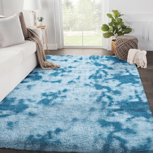 SOANNY Hochflor Wohnzimmer Teppich, Waschbar Anti-Rutsch & Flauschig, Tie-Dye Langflor Teppiche für Schlafzimmer & Kinderzimmer, Bettvorleger Matte, 120x180 cm, Dunkelblau SOANNY Hochflor Wohnzimmer Teppich, Waschbar Anti-Rutsch & Flauschig, Tie-Dye Langflor Teppiche für Schlafzimmer & Kinderzimmer, Bettvorleger Matte, 120x180 cm, Dunkelblau