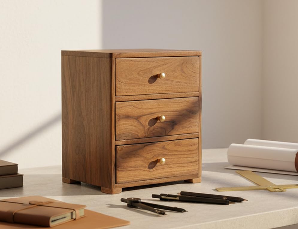 Wooden Desk 3-Drawer Organizer | Small Decorative Storage Chest | Office Supplies Desk Organizer Solid Wood Rack Drawer Organizer for Storage Clothes Chests Drawers (3 Drawer)-image-39