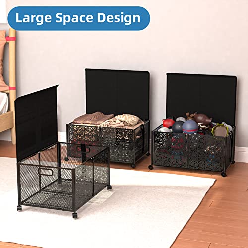 Idmop Large Metal Toy Box Storage,Toy Box Chest With Lid,Collapsible Sturdy Toy Storage Bins With Wheels,Toy Storage Baskets With Handles For Nursery Playroom (1 Pack, Black) #TOP5