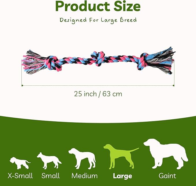 Image of Dog Rope Toy for Large Dogs Heavy Duty Dog Chew Toys for Aggressive Chewers | Indestructible Dog Toys for Large Dogs, Durable Cotton Tug of War Dog Rope Toys for Medium to Large Breed Teeth Cleaning