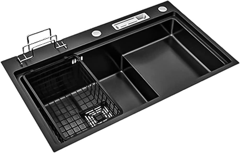 ,Stainless Steel Household with Drain Hole Black 304 Stainless Steel Large Single, Bar Prep, Drop-in Or Undermount Installation, Easy to Clean,Black-72x45cm