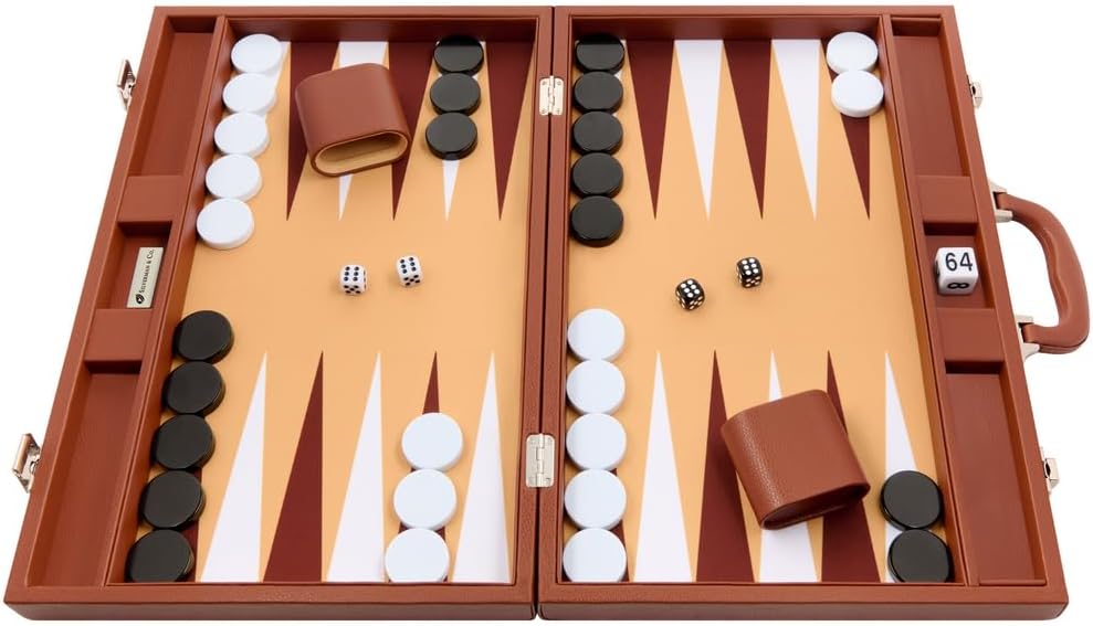 Silverman & Co. 19-inch Premium Backgammon Set - Desert Brown Board - 2 Players - Adult