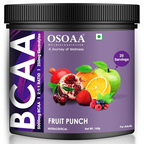 OSOAA BCAA Powder | Intra Workout Supplement | Muscle Recovery Drink with 5000mg BCAA | Amino Acid Supplements (20 Servings) | Fruit Punch OSOAA BCAA Powder | Intra Workout Supplement | Muscle Recovery Drink with 5000mg BCAA | Amino Acid Supplements (20 Servings) | Fruit Punch