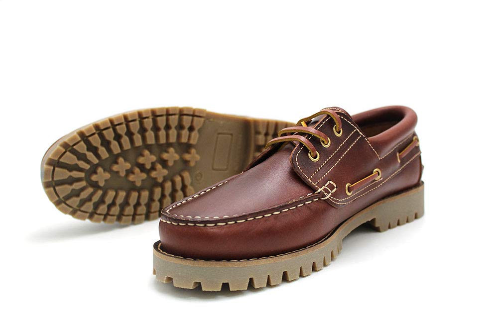 Zapato náutico clásico de Piel auténtica, Suela de Goma,Cierre de Cordones,tacón bajo, para: Hombre