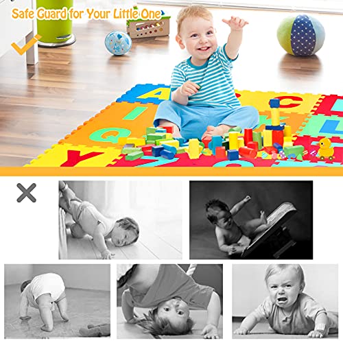 COSTWAY Kindervloeren puzzelmat speelmat (72-delige set), baby schuim speelmat met afneembare alfabet en cijfers, in elkaar grijpende EVA speelkleed vloertegels voor peuters en kleuters, 31,5 x 31,5 cm - Afbeelding 7