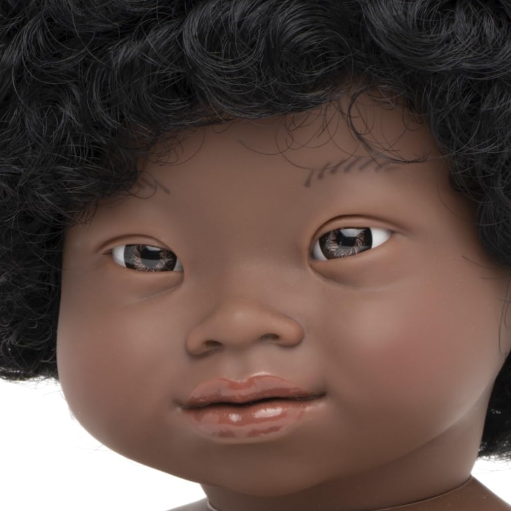 Miniland Doll 15'' African Girl with Down Syndrome (Polybag) - Made in Spain, Anatomically Correct, Quality