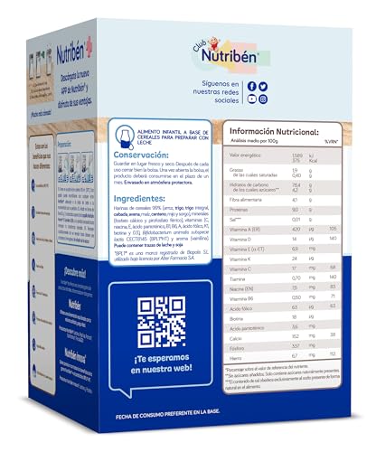 Miniatura 2 de Nutribén Innova Zero 0 8 Cereales 500g Arroz, Trigo, Cebada, Avena, Maiz, Centeno, Mijo Y Sorgo Bebés A Partir De 6 Meses 0 Azúcares Añadidos Y Producidos Cereales Integrales