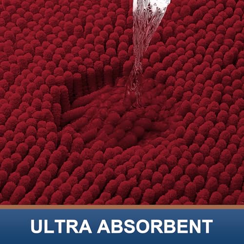 Smiry Luxury Chenille Bathroom Rugs 36x24, Extra Soft and Absorbent Shaggy Bath Mat, Machine Washable, Non-Slip Plush Carpet Runner for Tub, Shower, and Floor, Home Decor Accessories, Red