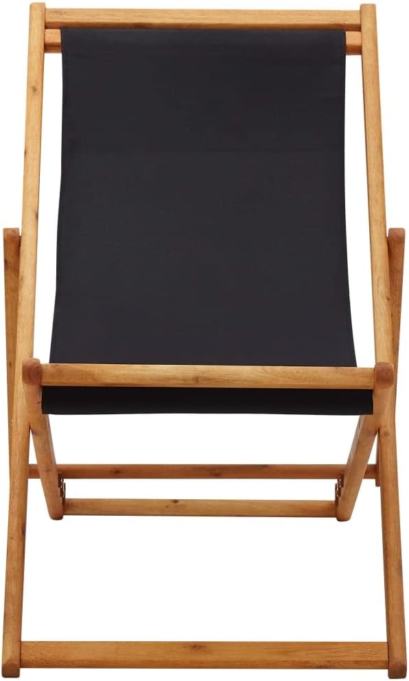 Folding Beach Chair,Beach Lounge Chair Outdoor,Reclining,Outdoor Patio Furniture,Modern Style Chair, Balcony Furniture,Easy Portability and Storage,with a Pillow, Eucalyptus Wood and Fabric Black