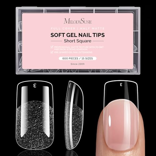 Image of MelodySusie Short Square X Nail Tips - 600Pcs 15 Sizes Clear Acrylic, Half Matte Full Cover Press on Nails for DIY Extension & Salon Use, Pre-Shaped for Long-Lasting Manicure