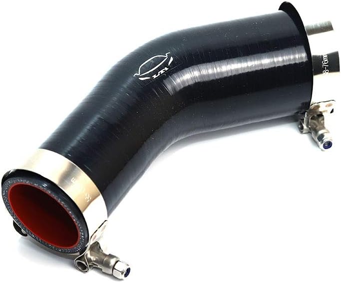 Mangueira de silicone reforçada 4 camadas com curva de 45° e redutor 5,1–5,7 cm TenKeAuto para turbo e intercooler – Preta