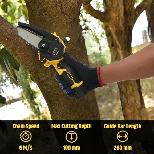 Image of TOMAHAWK T294A 4 inch / 10cm Cordless Chainsaw Machine 4-inch 550W Max Power, 12 Volt - 1.5Ah Rechargeable Battery Cutting Depth 100mm Portable Cordless Saw for Gardening, Wood Cutting, Trimming