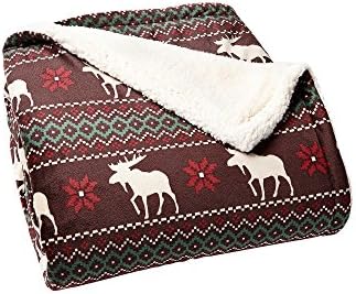 LivingQuarters Moose Fair Isle Patterned Sherpa Throw
