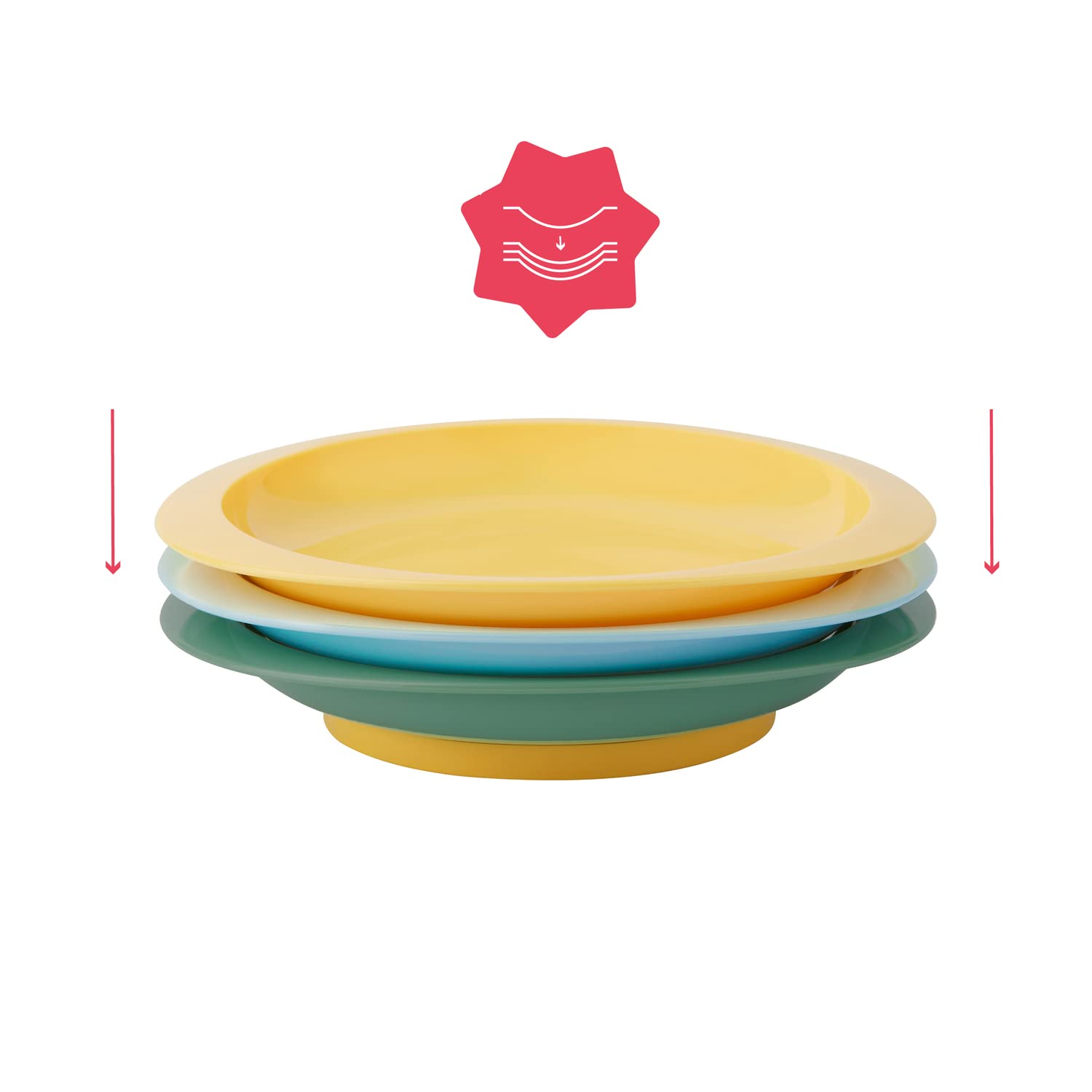 Badabulle Lot de 3 assiettes antidérapantes et incassables, Multicolore, 12 m plus