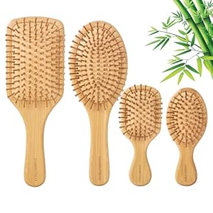 Hair Brush Set Natural Bamboo Bristles Paddle Detangling Brushes for Thick, Thin, Curly, and Dry Hair Wooden Hair Message Brushes(4 packs)