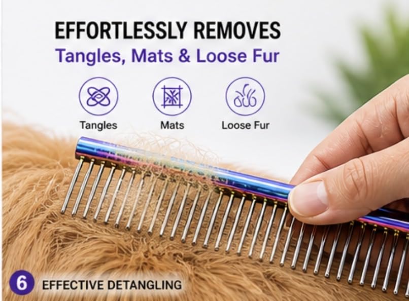 Peine profesional de acero inoxidable arcoíris para mascotas miniatura 6