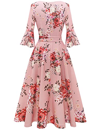 Image of HomRain Women's Church Dresses Modest Bell Sleeve Wedding Guest Cocktail Tea Party Vintage Evening Dress