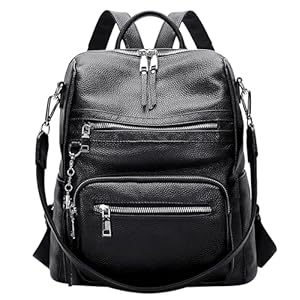 ALTOSY Genuine Leather Backpack Purse for Women Large Shoulder Bag With Laptop Compartment Multiple Pockets(S106 Black)