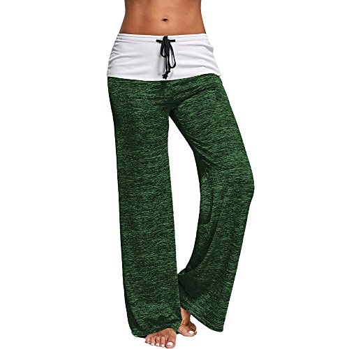 Dissme Yoga Pants for Women High Waist Workout Bootleg Pants Tummy Control,Yoga Pants Wide Leg Comfy Drawstring Loose Straight Lounge Running Workout Legging Green