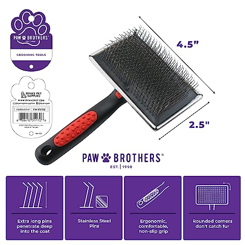 Paw Brothers Extra Long Pin Flat Slicker Brush For Dogs, Professional Grade, Removes Loose Fur And Tangles, Ergonomic Handle, Large #TOP2