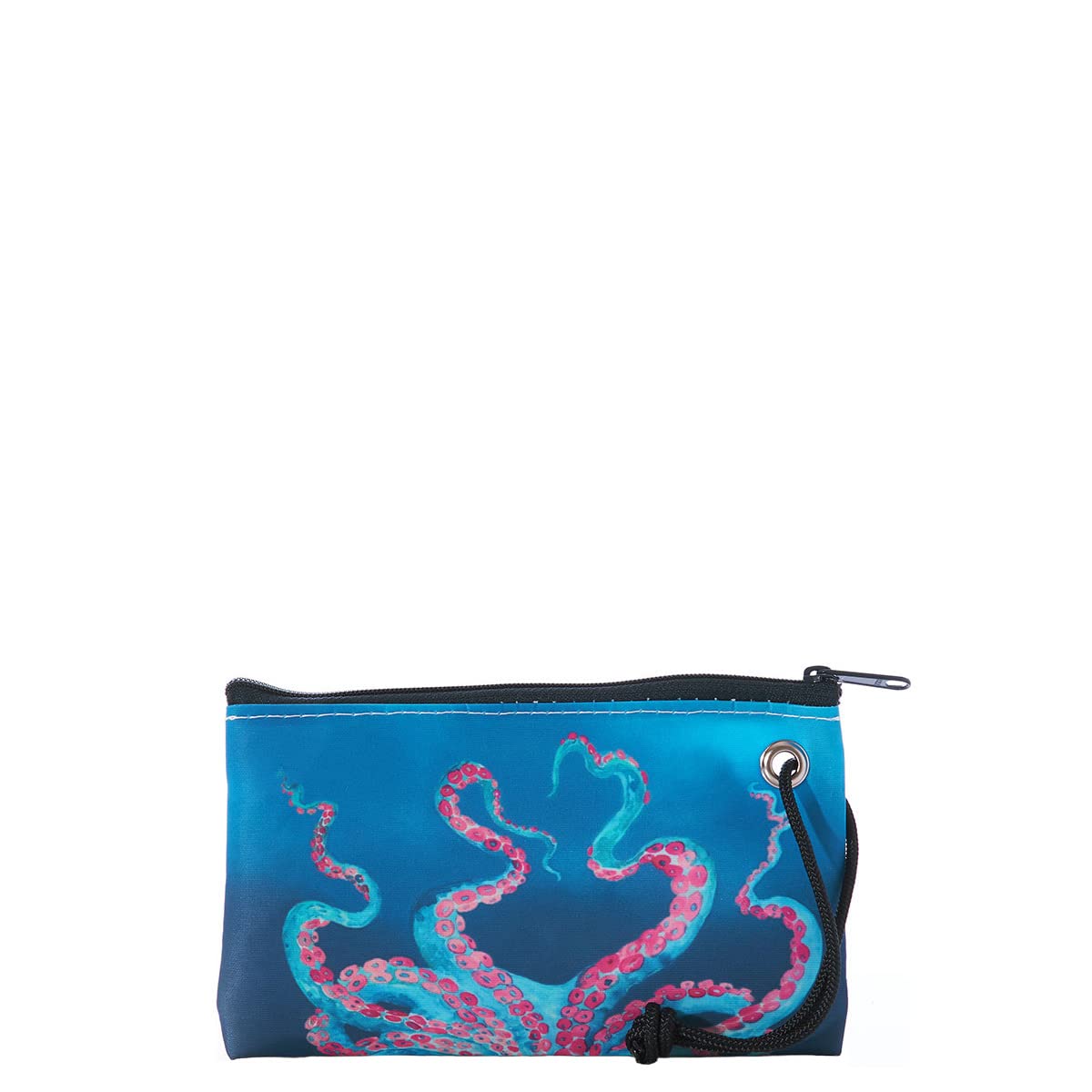 Sea Bags Recycled Sail Cloth Multicolor Octopus Wristlet Zip Top Wristlet Clutch Zippered Wallet with Strap