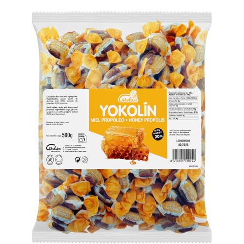 Caramelos Cerdán - Yokolín Caramelo con 20% Miel Pura y Propóleo- Honey Propolis | Bolsa de 150 Unidades, Caramelo Duro Sin Gluten ni Alérgenos | Ideal para Fiestas, Eventos y Cumpleaños, 500 grs