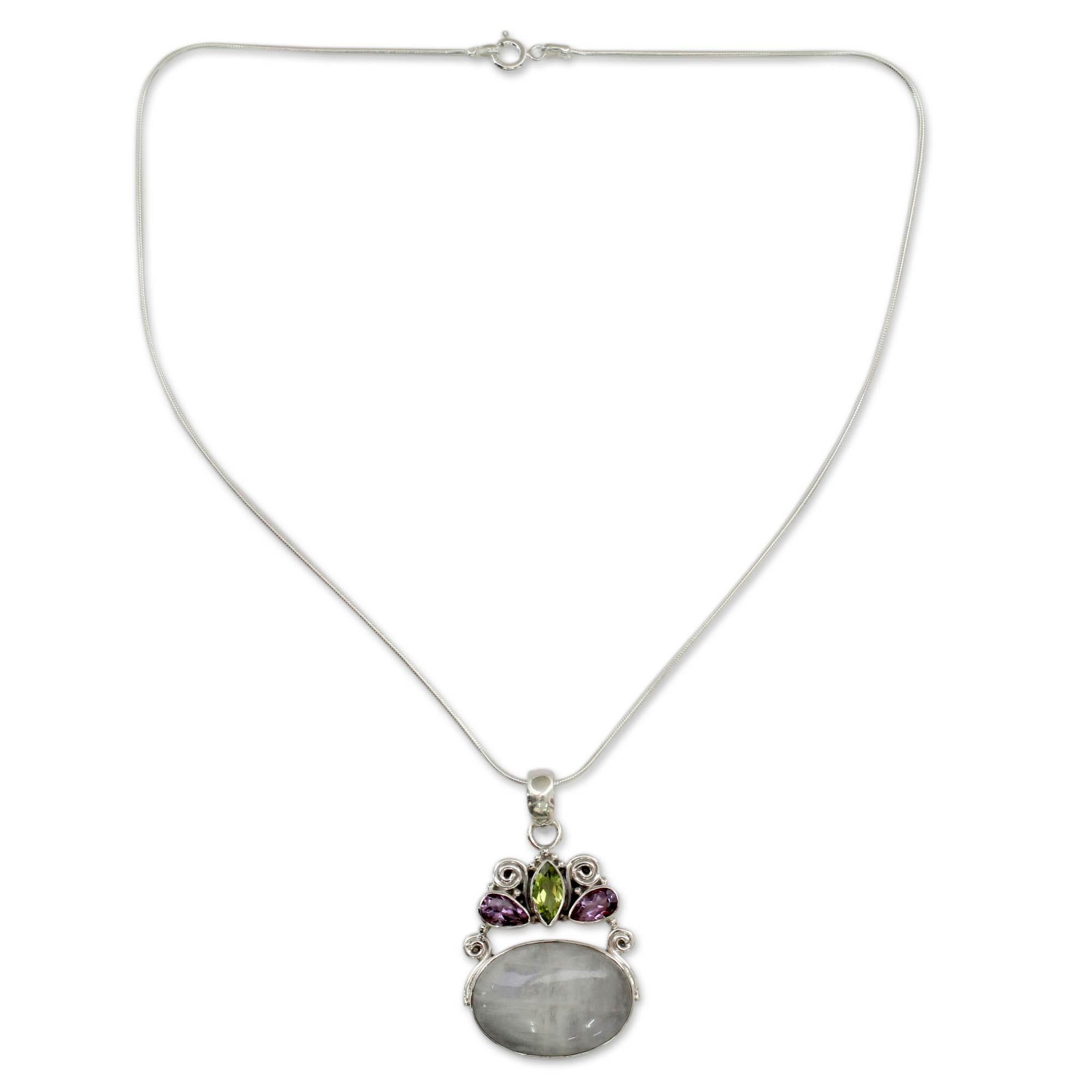 Multi-Gem Peridot .925 Sterling Silver Pendant Necklace 'Aura'