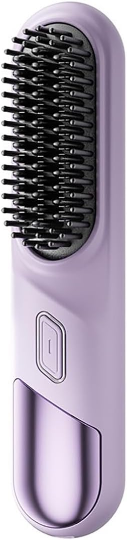 Portable Cordless Hair Straightening Brush, Mini Travel Size, Ceramic Coating, Anti-Scald Design, Black (Purple)