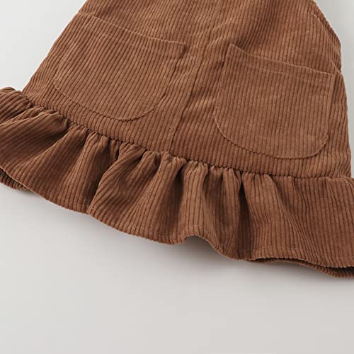 Yentake Newborn Baby Girl Dresses Clothes Long Sleeve Ruffle Romper Infant Suspender Skirt Set Baby Overall Fall Outfits (Brown, 0-3M) #TOP6