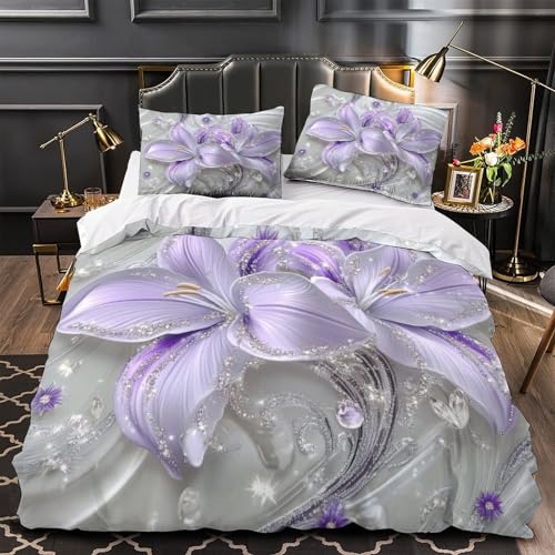 Parure de lit 3D cœur violet anti-allergique super king 260x220 cm - 2