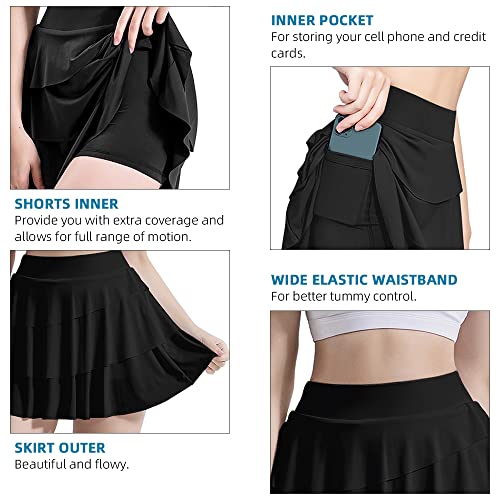 Mibee Saia esportiva feminina 2 camadas de tênis de golfe com shorts saia ativa shorts de treino esp