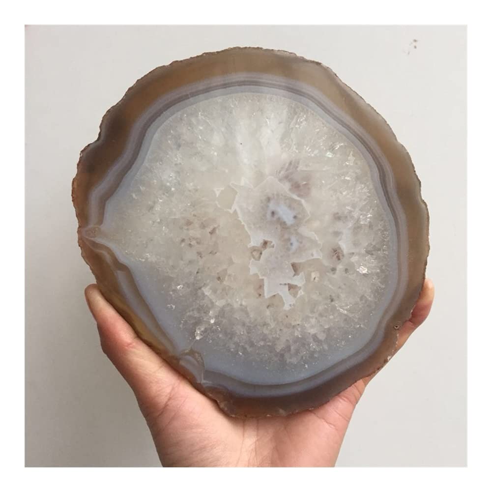 Tranche d'agate grise naturelle de collection, pièce unique de prestige pour salon