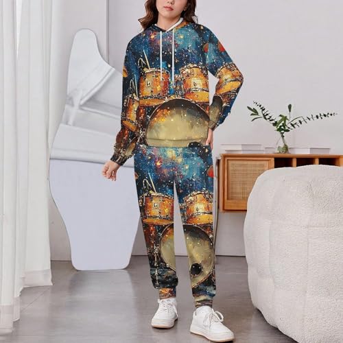 Boy Girl Clothes Outfits Kids Long Sleeve with Pants 2PCS Clothing Set, Drum Galaxy Universe2