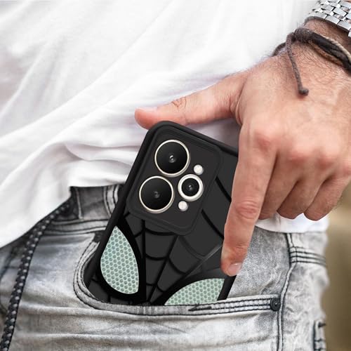 Image of Stylish Spider Back Case Cover Compatible with Realme 15 Pro 5G | Spidey Face Mask Case | Soft Silicone | Camera & Full Body Protection | Shock Proof | (Black)