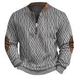 Suéter con cremallera de un cuarto para hombre, sudadera vintage para hombre, ajuste holgado, cuello redondo, sudaderas de estilo retro con bloques de color, chaquetas casuales sin capucha con coderas