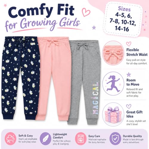 Image of BTween Kids Girls Fashion Stretch Waist Ultra Soft Jogger Pants Set 3 Pack Bundle