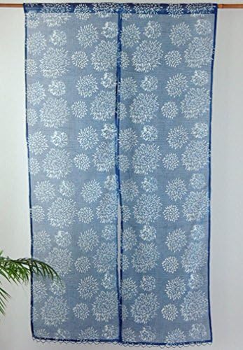 Amazon クスス雑貨 のれん 和 藍染 花柄 ビーズ付き インディゴフラワー インド綿 紺 白 E Noren 140 クスス雑貨 のれん
