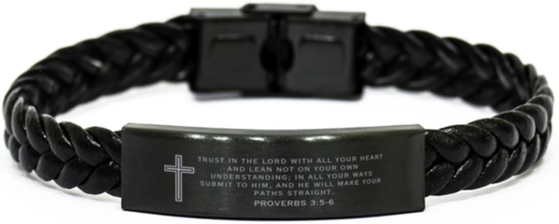 Proverbs 3:5-6 Bracelet Bible Verses Religious Gifts for Women Men Personalized Engraved Proverbs 3:5-6 Braided Leather Bracelet Catholic Christian Gifts for Women Proverbs 31:20
