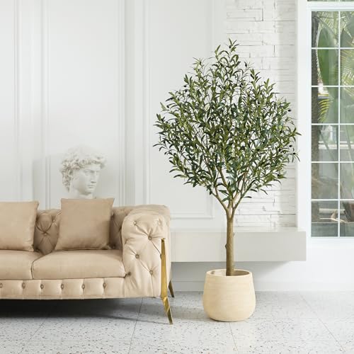 VeriNatural Artificial Olive Tree 6FT - Large Fake Olive Trees Indoor with 1676 Silk Leaves, Outdoor...