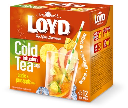 LOYD - Eistee Apfel Ananas - 12 Pyramidenbeutel - Sommerlicher Ice Tea, Aromatisiertes Süßer Kalter Tee, mit Natürlichen Zutaten, Wasser mit Geschmack, Ohne Zuckerzusatz, Cold Brew - 30g