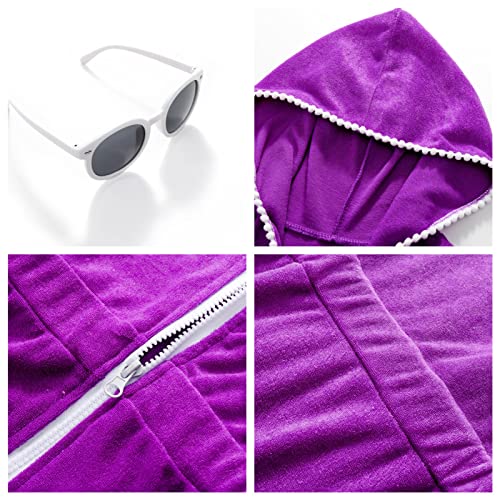 Image of Girls Swim Cover Up Kids Beach Swimsuit Coverup Terry Zip-Up Bathing Suit Beach Pool Clothes with Sunglasses