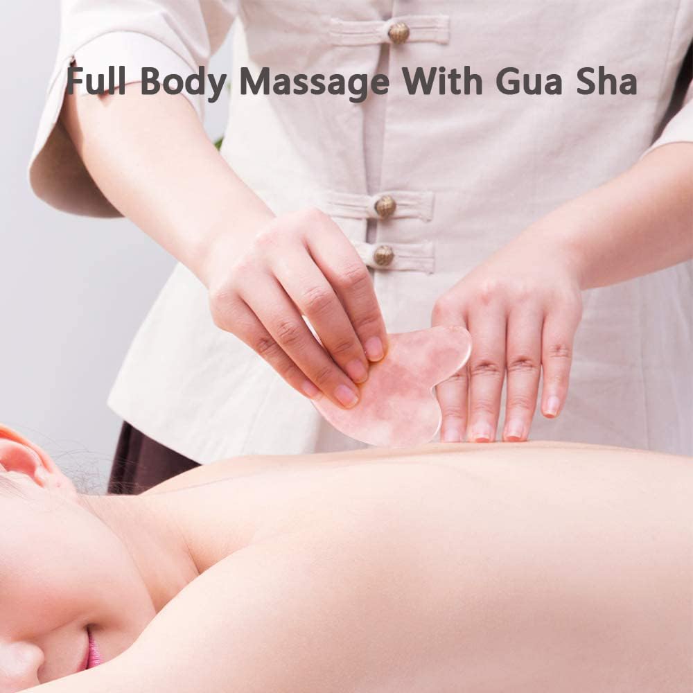 Gua Sha Giada Naturale - Massaggiatore Viso Rilassante e Rimodellante per la Vostra Pelle,Kit Rullo di Giada di Anti-invecchiamento Naturale per Occhi, Viso, Collo