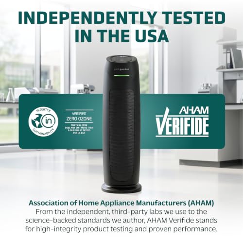 Image of GermGuardian HEPA Large Room Air Purifier for Bedroom, Office, Dorm, and Home - Filters Pet Dander, Dust, Pollen, Smoke, Scents - Air Quality Monitor - AC4880B - 22 inch Tower - Black