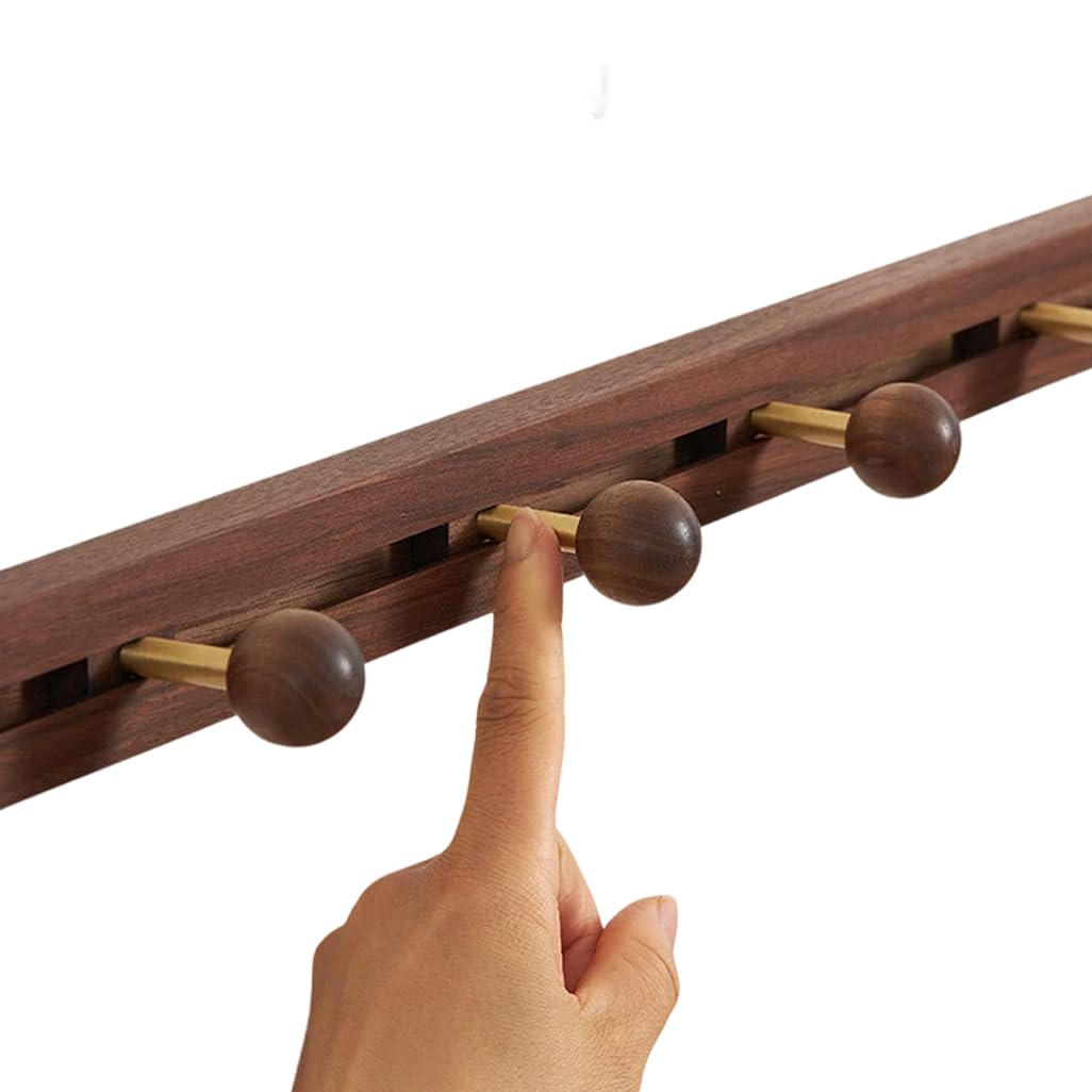 Solid Wood Sliding Coat Rack Wall Mount,Walnut Wood Coat Hooks Hanger 7hook